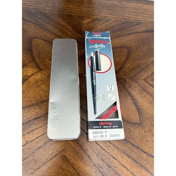 RARE Rotring ArtPen Lettering M Fountain Pen NOS Unused w/ Original Metal Box - Picture 2 of 11